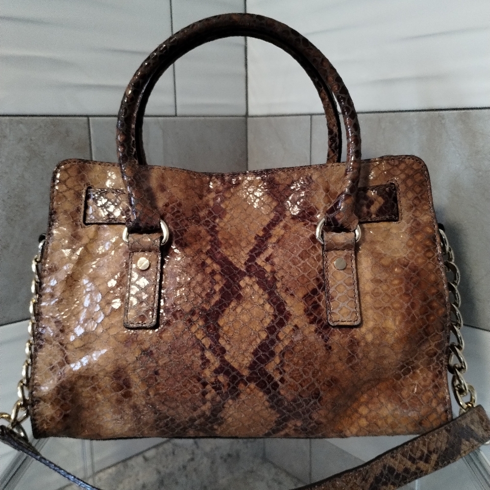Michael Kors Hamilton Leather Python Print Satche… - image 4
